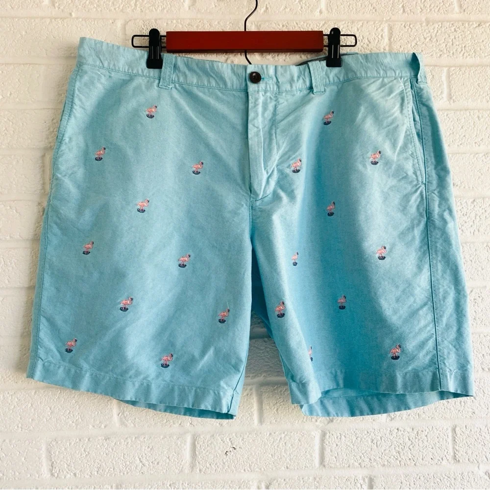 J. Crew Men’s Shorts Chino Flamingo Light Blue Turquoise Embroidered 40 Preppy
